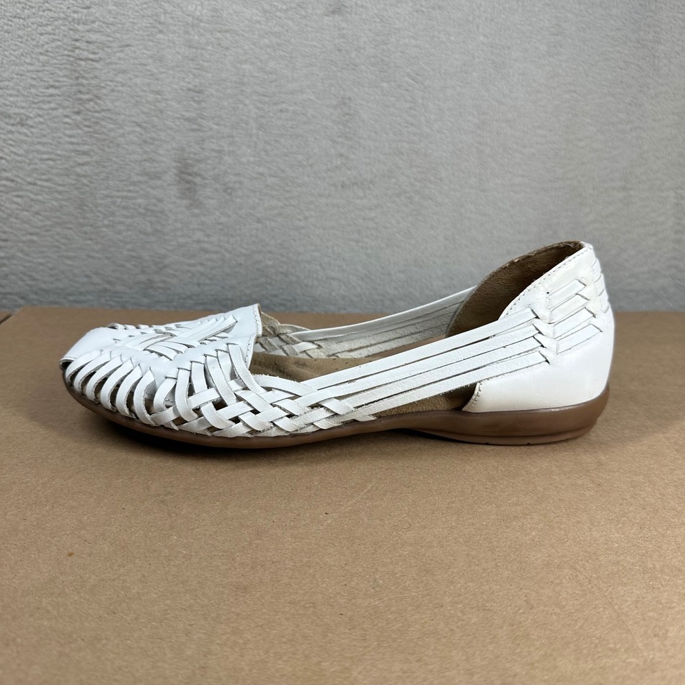 Naturalizer Huarache Flats Womens 8M White Leather Woven Slip On Comfort Shoes